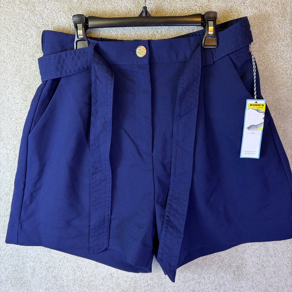 Draper James RSVP Shorts Womens Medium Navy Blue Belted High Waist Pleated NEW